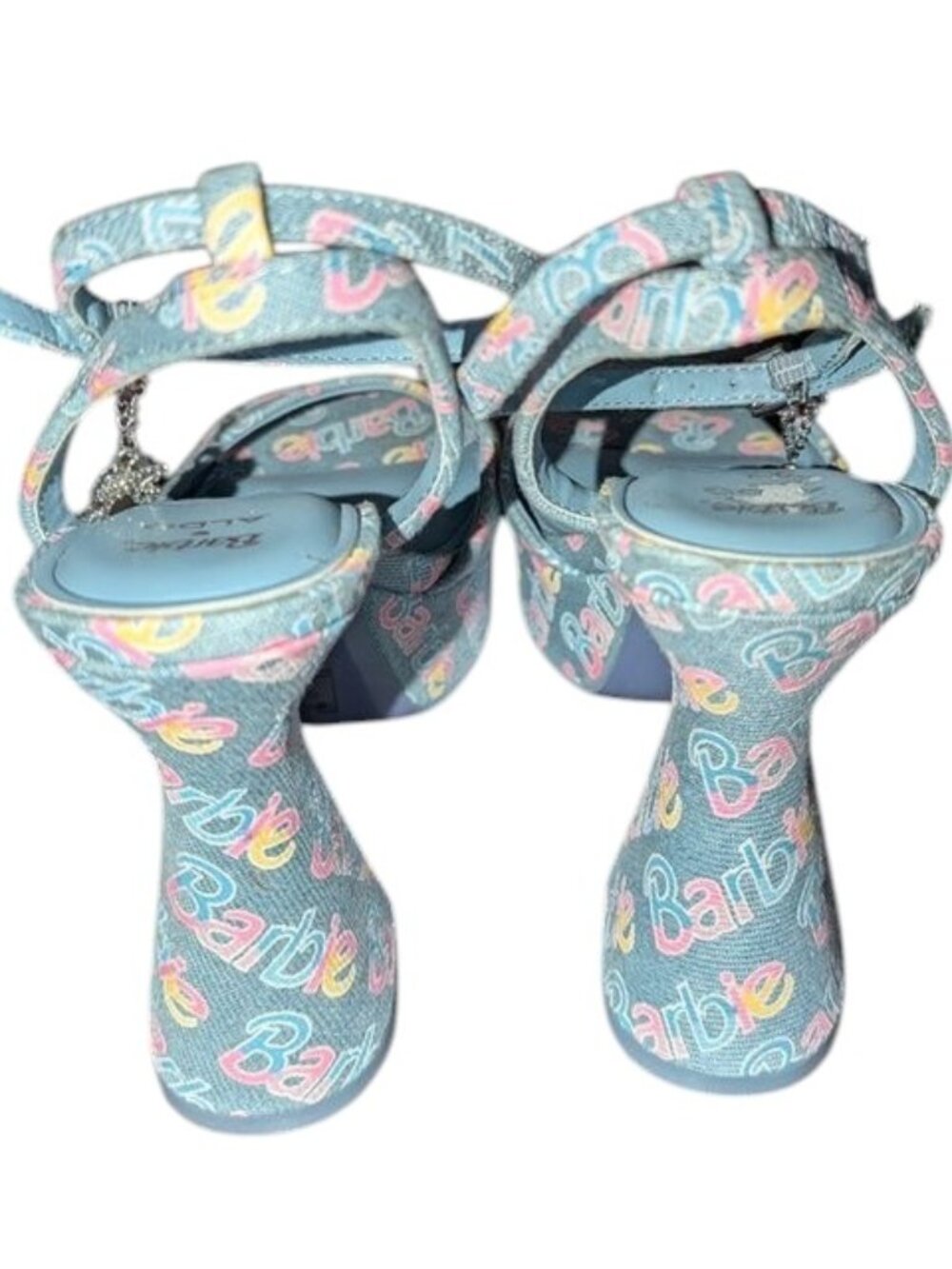 Aldo X Barbie Party BarbieParty Platform Logo Denim Block High Heel Sandals - Picture 7 of 11